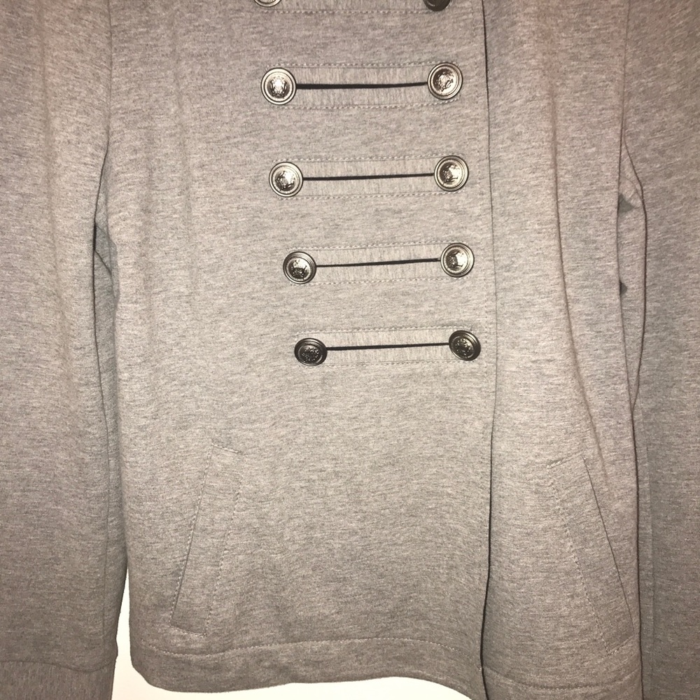 Express Military Band Comfy Button Up Gray Stretc… - image 6